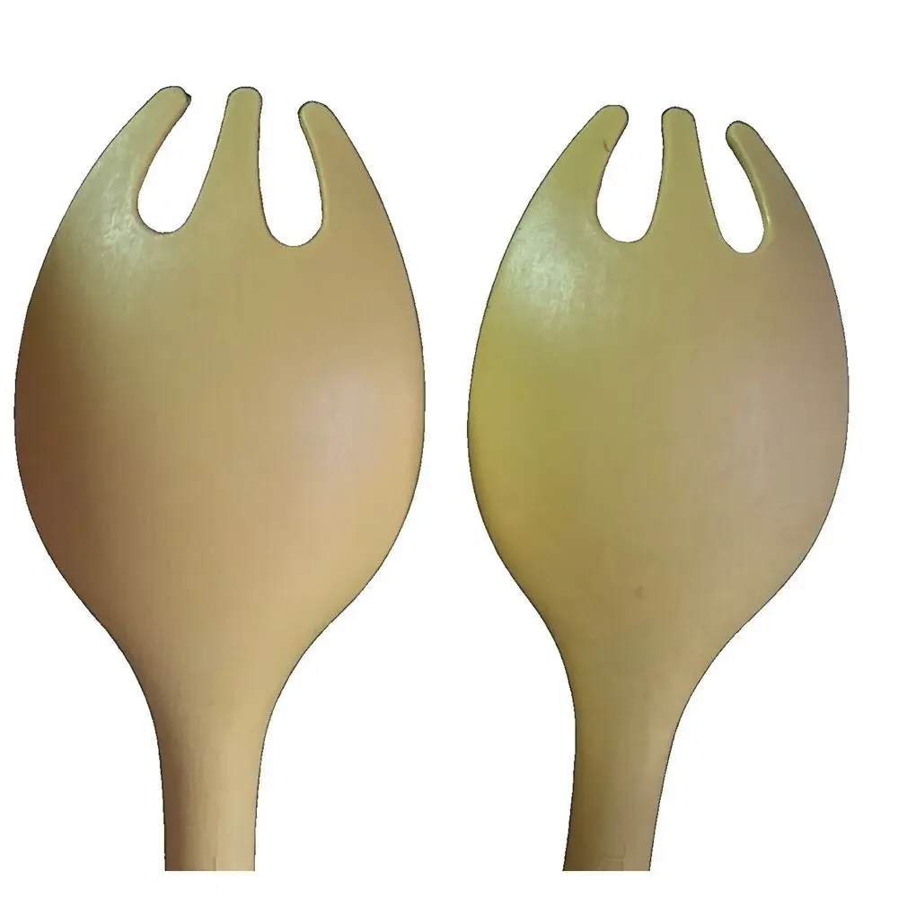 VTG 70s Tupperware Salad Tongs HARVEST GOLD Retro Utensils Sporks Set Of 2